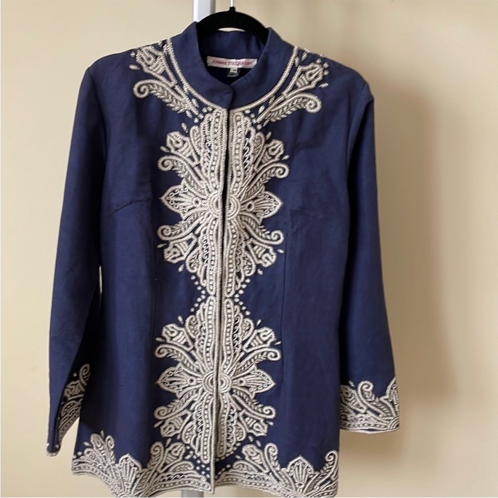 JEANNIE MCQUEENY embroidered blue blazer jacket, size M